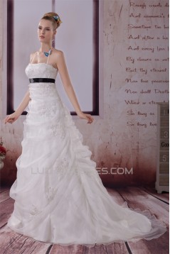 A-Line Halter Beaded Satin Lace Organza Wedding Dresses 2030280