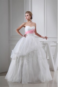 Ball Gown Sweetheart Satin Lace Organza Floor-Length Wedding Dresses 2030282