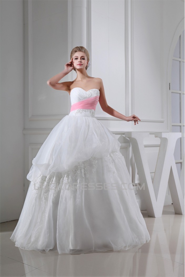 Ball Gown Sweetheart Satin Lace Organza Floor-Length Wedding Dresses 2030282
