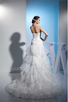 A-Line Sweetheart Beaded Satin Lace Organza Wedding Dresses 2030283