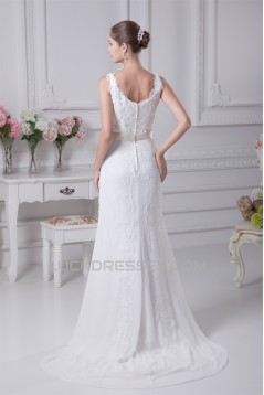 Satin Organza Silk like Satin A-Line Sleeveless Lace Wedding Dresses 2030293