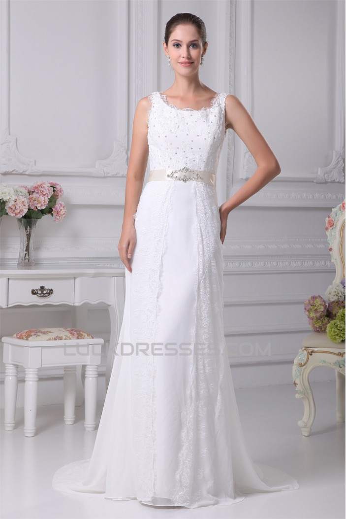 Satin Organza Silk like Satin A-Line Sleeveless Lace Wedding Dresses 2030293