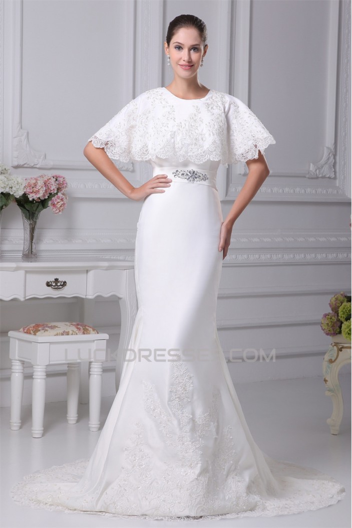 Mermaid/Trumpet Satin Sleeveless Scoop Lace Wedding Dresses 2030304