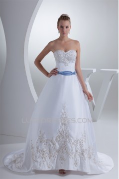 A-Line Beaded Satin Sweetheart Sleeveless Wedding Dresses 2030306