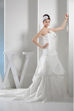 A-Line Satin Taffeta Sleeveless Strapless Wedding Dresses 2030308