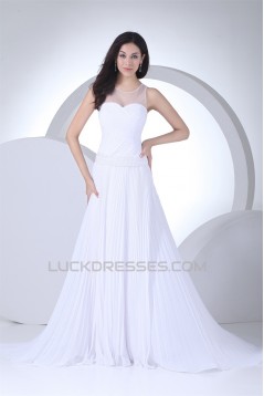 A-Line Sleeveless Scoop Chiffon Silk like Satin Wedding Dresses 2030311