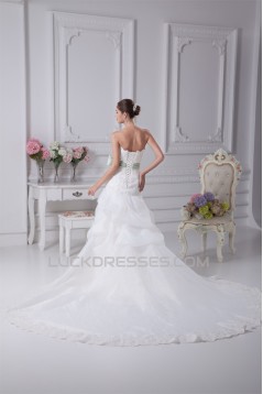 A-Line Satin Organza Sleeveless Lace Wedding Dresses 2030323