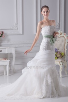 A-Line Satin Organza Sleeveless Lace Wedding Dresses 2030323