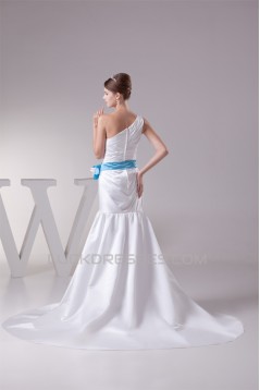 Trumpet/Mermaid Satin One-Shoulder Wedding Dresses 2030325