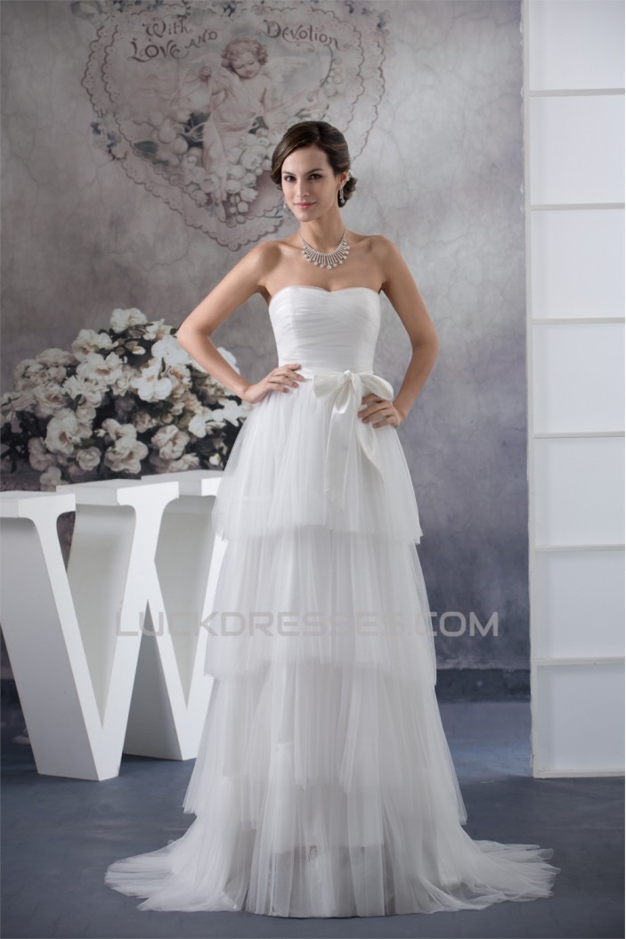 A-Line Sleeveless Satin Fine Netting Reception Wedding Dresses 2030330