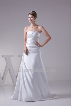 A-Line Strapless Sleeveless Satin Lace Wedding Dresses 2030338