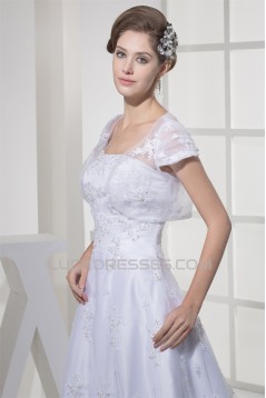 A-Line Strapless Satin Lace Fine Netting Short Sleeve Wedding Dresses 2030339