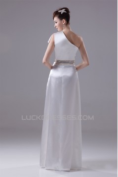 A-Line One-Shoulder Silk like Satin Sleeveless Beaded Wedding Dresses 2030341