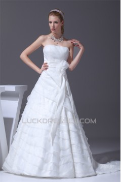 A-Line Satin Organza Sleeveless Strapless Wedding Dresses 2030349