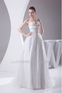 Sleeveless A-Line Satin Organza Strapless Sweet Wedding Dresses 2030351