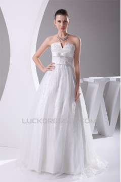 Sleeveless A-Line Satin Organza Strapless Sweet Wedding Dresses 2030351
