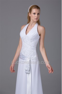 Sleeveless Chiffon Silk like Satin Halter Reception Wedding Dresses 2030362