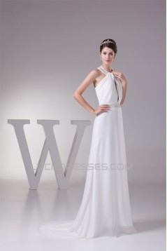 A-Line Chiffon Silk like Satin Halter Beaded Sweet Wedding Dresses 2030363