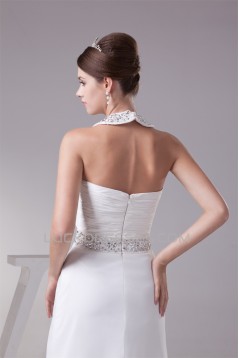 A-Line Chiffon Silk like Satin Halter Beaded Sweet Wedding Dresses 2030363