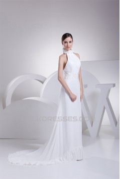 A-Line Halter Chiffon Silk like Satin Wedding Dresses 2030366