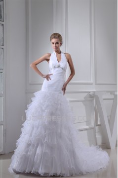 Sleeveless Halter Satin Organza Princess Reception Wedding Dresses 2030368