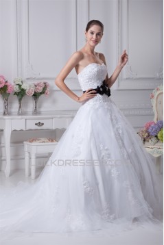 Ball Gown Sleeveless Princess Strapless Lace Satin Fine Netting Wedding Dresses 2030381