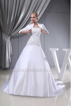 Sleeveless Satin Fine Netting Spaghetti Straps Beaded Wedding Dresses 2030386