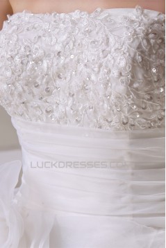 A-Line Strapless Sleeveless Satin Lace Organza Wedding Dresses 2030390