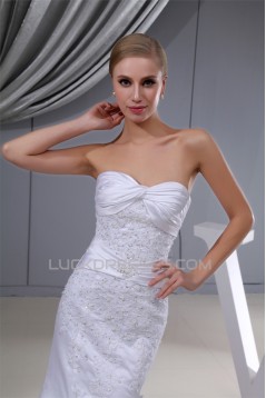 Trumpet/Mermaid Sweetheart Satin Beaded Lace Organza Wedding Dresses 2030391