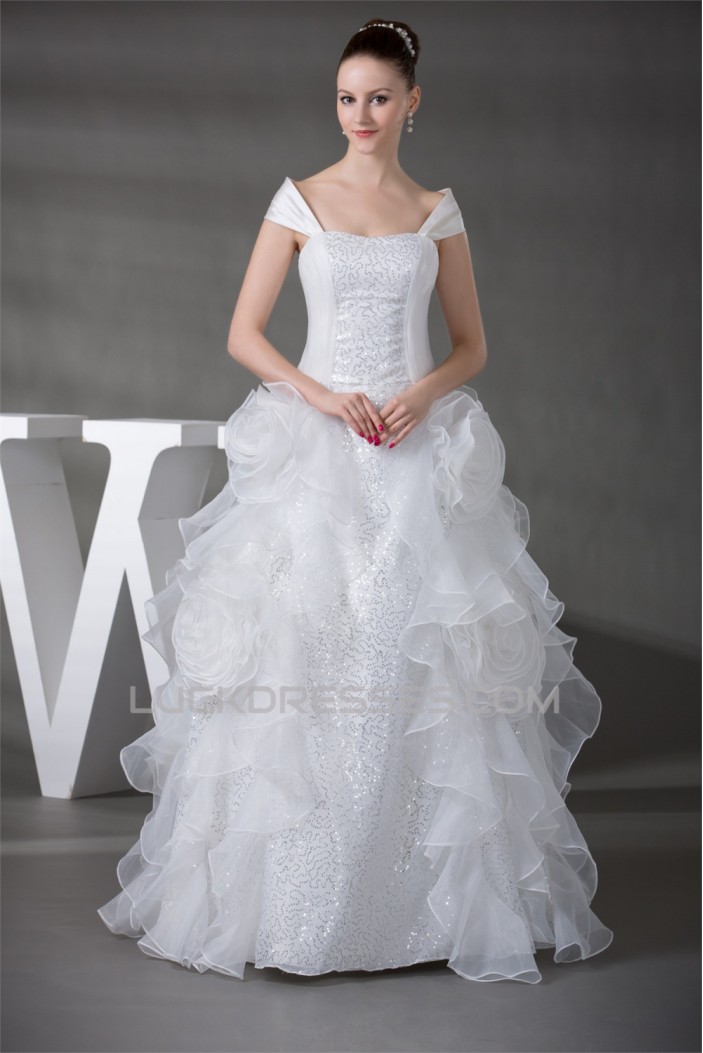 Sleeveless Satin Organza Sequined Lace Portrait Wedding Dresses 2030395