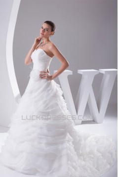 Sleeveless Satin Organza Sweetheart A-Line Best Wedding Dresses 2030396