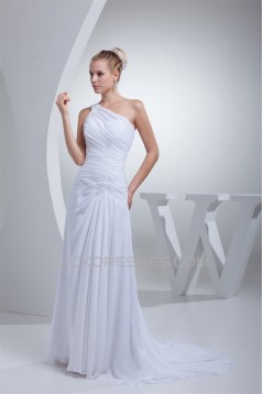 Sleeveless Sheath/Column Chiffon Silk like Satin Best Wedding Dresses 2030399