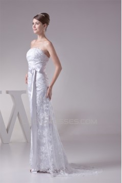 Sleeveless Sheath/Column Square Lace Silk like Satin Wedding Dresses 2030402