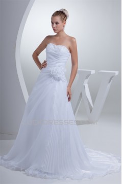 A-Line Sleeveless Soft Sweetheart Satin Satin Organza Reception Wedding Dresses 2030405