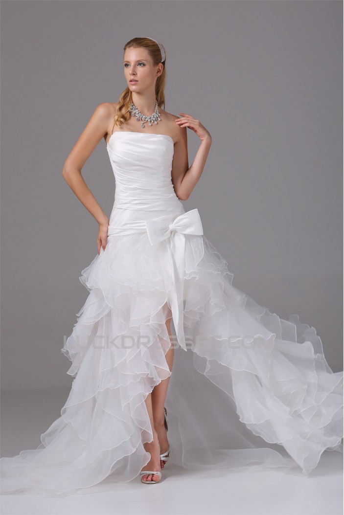 A-Line Satin Organza Taffeta Sleeveless Strapless Wedding Dresses 2030410