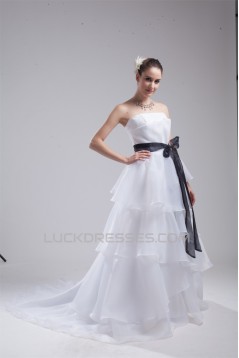 A-Line Satin Organza Sleeveless Strapless Wedding Dresses 2030411