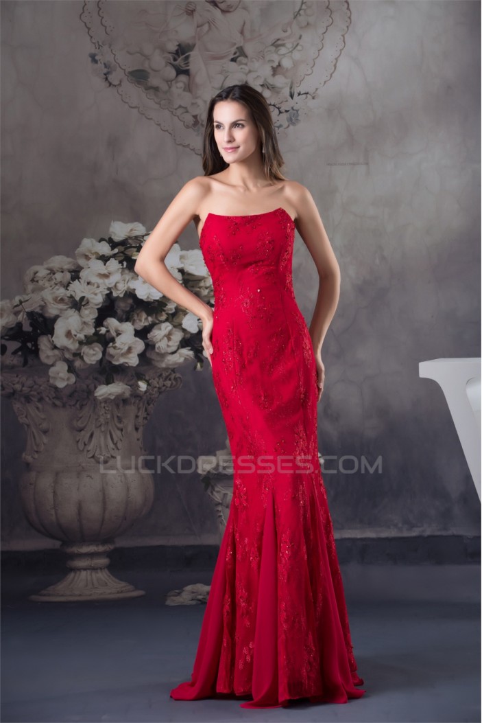 Sleeveless Strapless Mermaid/Trumpet Chiffon Lace Silk like Satin Wedding Dresses 2030413