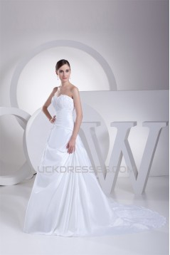 A-Line Strapless Satin Taffeta Lace New Arrival Wedding Dresses 2030416