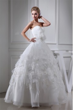 Sleeveless Sweetheart Satin Organza A-Line Sweet Wedding Dresses 2030427