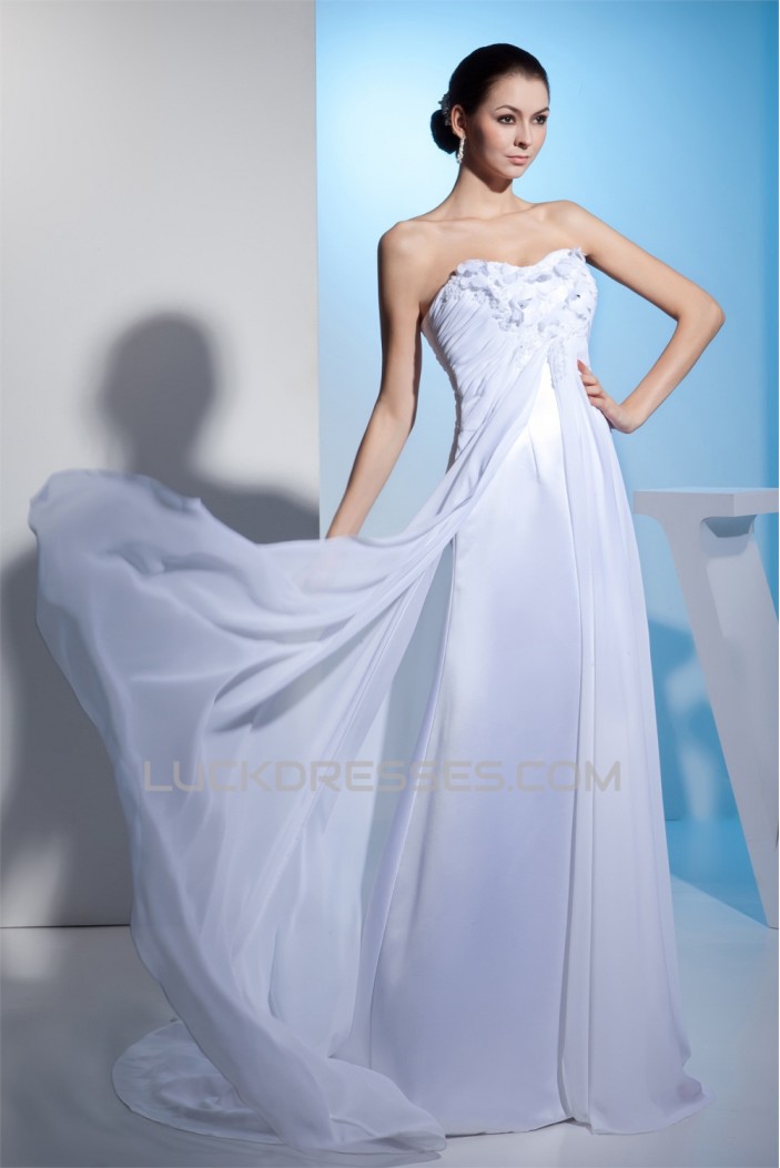 Sheath/Column Sleeveless Sweetheart Chiffon Satin Lace Wedding Dresses 2030430