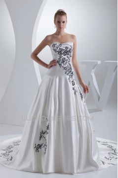 A-Line Soft Sweetheart Sleeveless Satin Wedding Dresses with Color 2030437