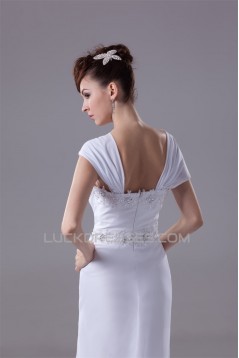 Sheath/Column Capped Sleeves Chiffon Silk like Satin Beaded Lace Wedding Dresses 2030442