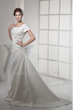 Square Satin Short Sleeve A-Line Wedding Dresses 2030443