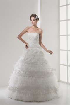 Strapless A-Line Sleeveless Satin Lace Netting Most Beautiful Wedding Dresses 2030446