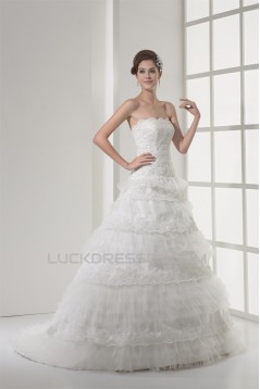 Strapless A-Line Sleeveless Satin Lace Netting Most Beautiful Wedding Dresses 2030446