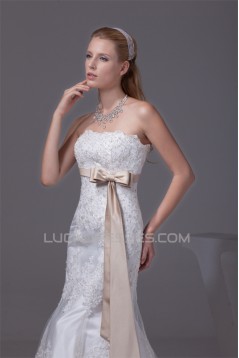 Mermaid/Trumpet Strapless Satin Fine Netting Lace Wedding Dresses 2030450