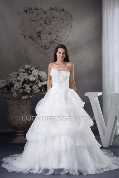 A-Line Strapless Satin Lace Organza Sleeveless Wedding Dresses 2030453