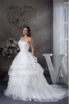 A-Line Strapless Satin Lace Organza Sleeveless Wedding Dresses 2030453