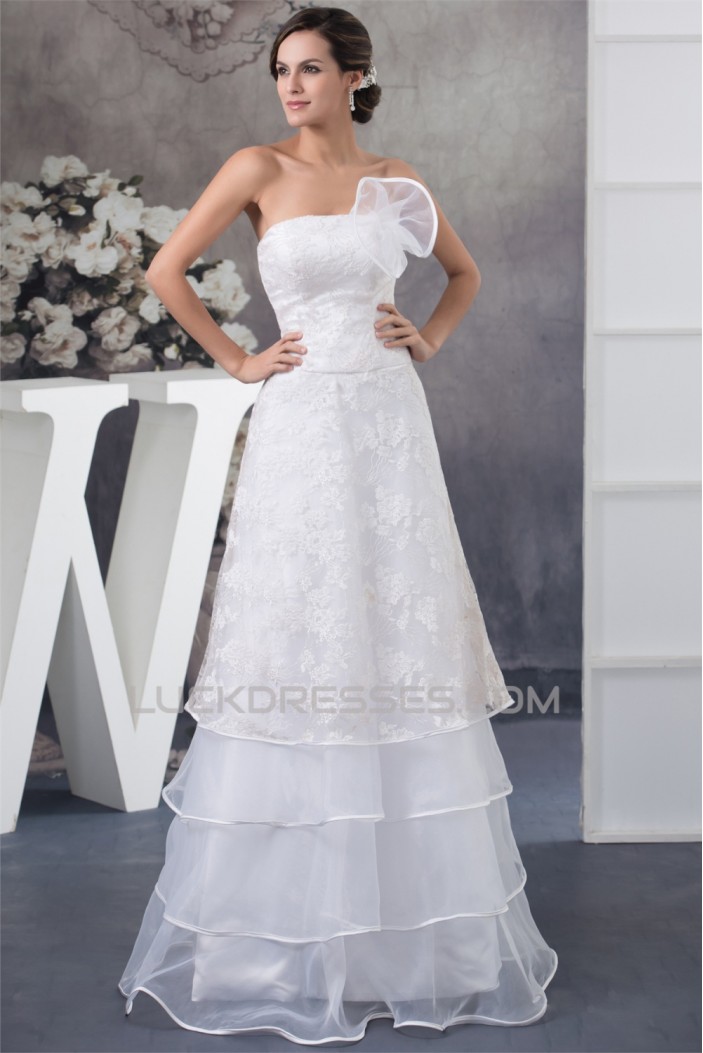 Strapless Sleeveless Satin Lace A-Line Reception Wedding Dresses 2030460