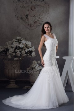 Straps Satin Lace Fine Netting Mermaid/Trumpet Sweet Wedding Dresses 2030463